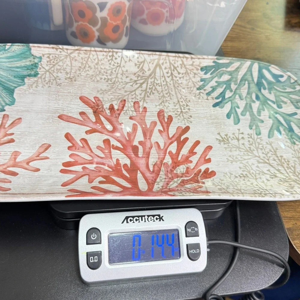 Cynthia Rowley Melamine Serving Tray Rectangular Coral Reef Coastal Platter NICE